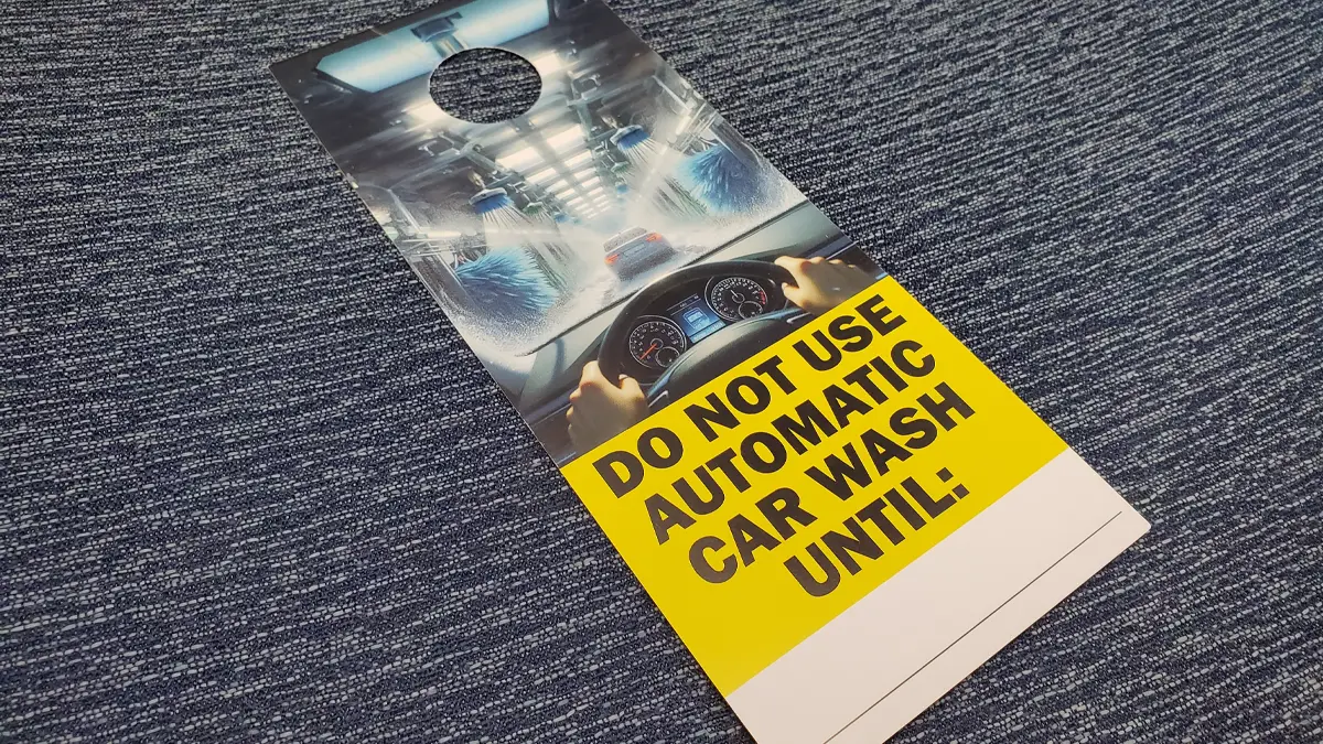 Custom do not car wash rear view mirror hang tag for Mobile Restoration