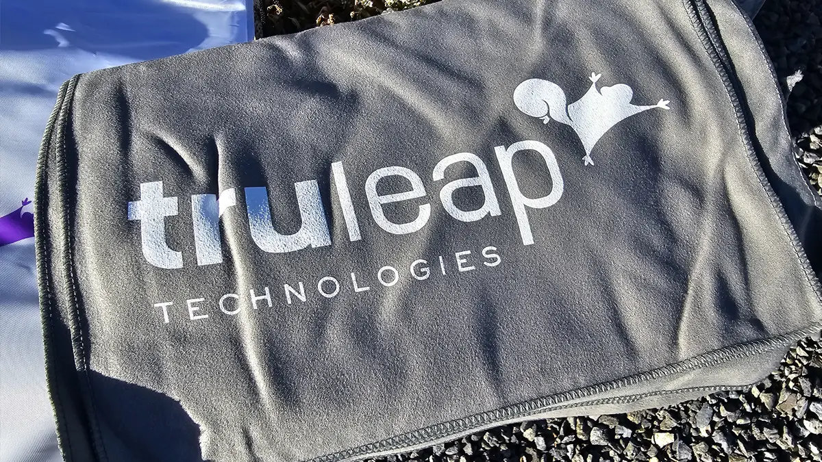 Branded cooling towel runner event swag for TruLeap Technology